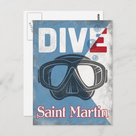 Sint-Martin scuba duikmasker Briefkaart (Voorkant / Achterkant)