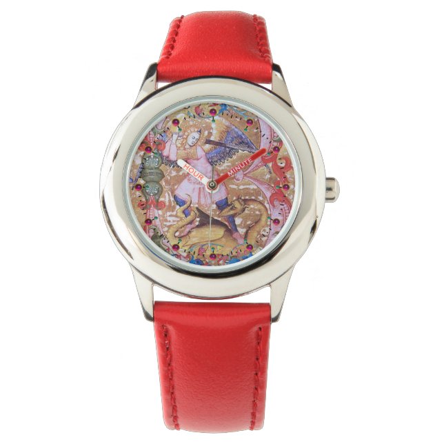 Sint-Michael Archangel en dragon Antiek Floral Horloge (Voorkant)