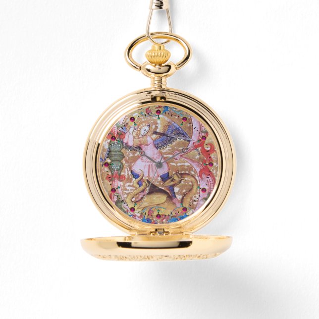 Sint-Michael Archangel en dragon Antiek Floral Horloge (Voorkant)