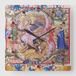 Sint-Michael Archangel en dragon Antiek Floral Vierkante Klok