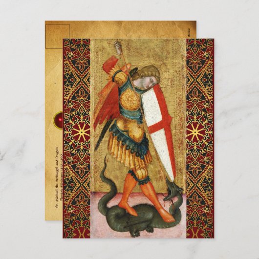 Sint Michael Archangel en Dragon Sienese Feestdagenkaart (Voorkant / Achterkant)