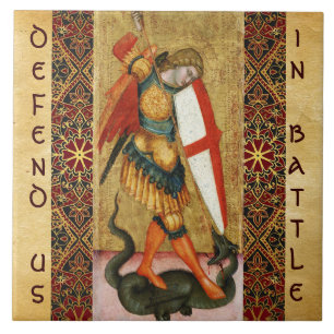 Sint Michael Archangel en Dragon Sienese Tegeltje