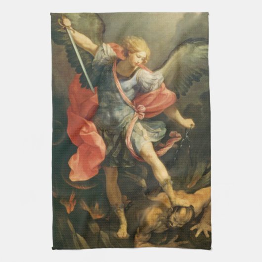 Sint Michael de Archangel die de duivel verslaat Theedoek (Verticaal)