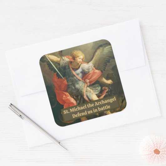 Sint-Michael de katholieke Archangel Prayer Vierkante Sticker (Envelop)