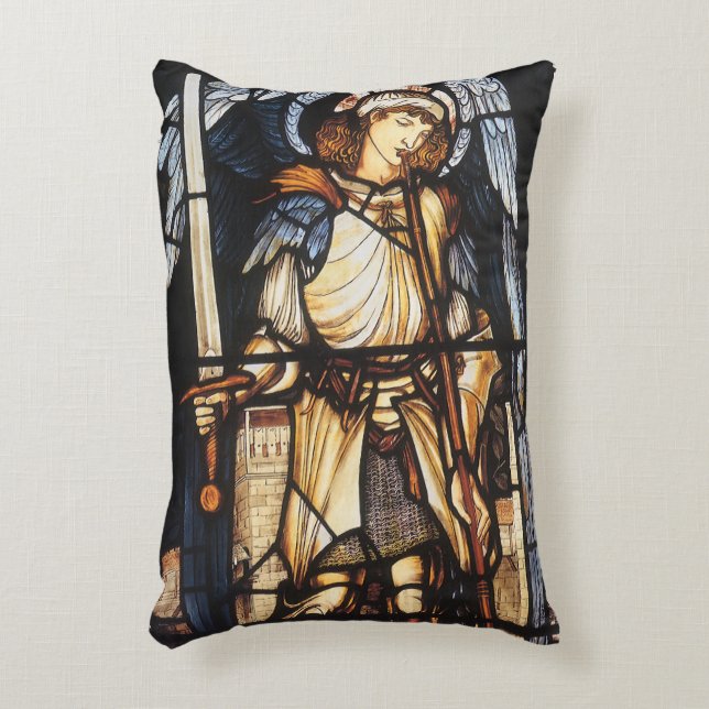Sint-Michaël door Sir Edward Coley Burne-Jones Accent Kussen (Voorkant(Verticaal))