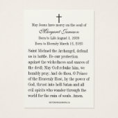 Sint-Michael-Katholieke begrafenis-herdenkingsheil Visitekaartje (Achterkant)