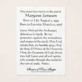 Sint-Michael-Katholieke begrafenis-herdenkingsheil Visitekaartje (Achterkant)