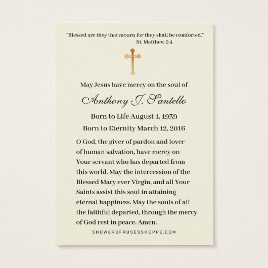 Sint-Michael-Katholieke begrafenis-herdenkingsheil Visitekaartje (Achterkant)