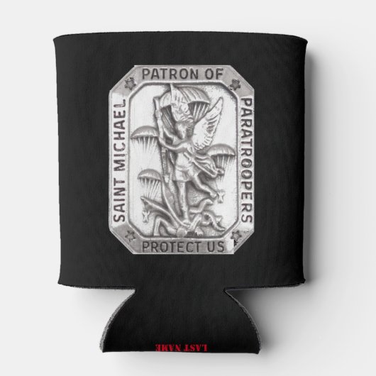 SINT MICHAEL PATROONHEILIGE VAN PARACHUTISTEN BLIKJESKOELER (Achterkant)