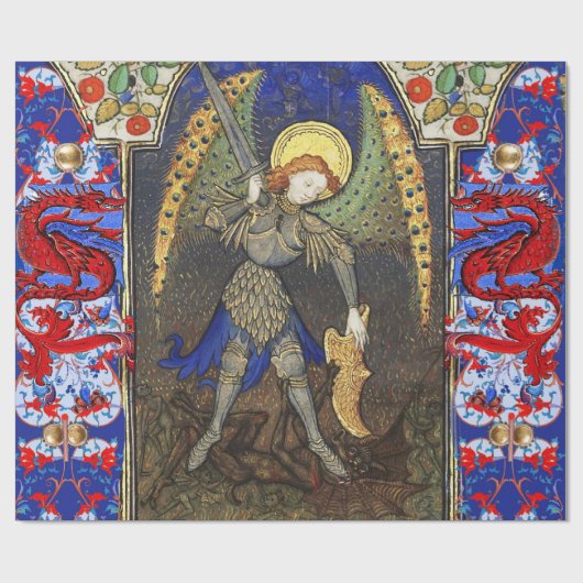 Sint Michael the Archangel met Devil, Rode Dragons Cadeaupapier (Vlak)