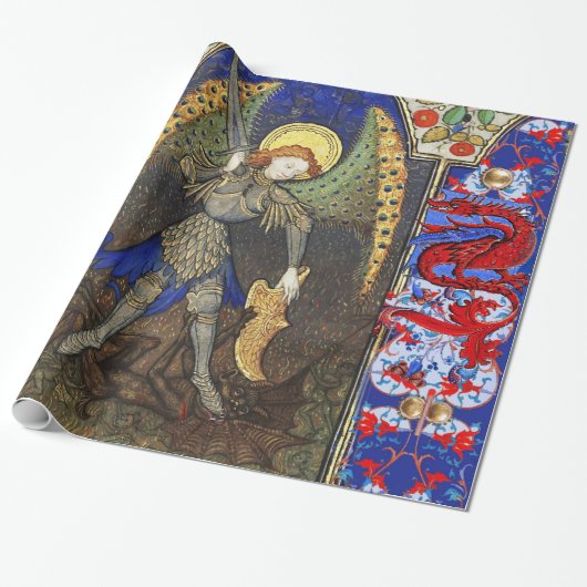 Sint Michael the Archangel met Devil, Rode Dragons Cadeaupapier (Uitgerold)