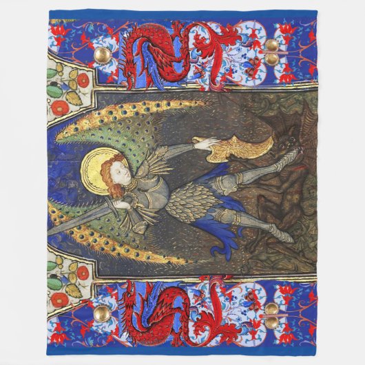 Sint Michael the Archangel met Devil, Rode Dragons Fleece Deken (Voorkant)