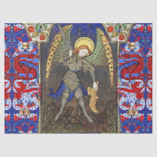 Sint Michael the Archangel met Devil, Rode Dragons Tissuepapier (Voorkant)