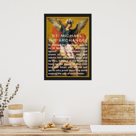 Sint Michael the Archangel Prayer met Witte Tekst Poster (Keuken)