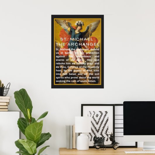 Sint Michael the Archangel Prayer met Witte Tekst Poster (Thuiskantoor)