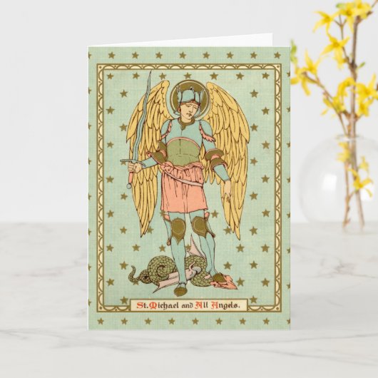 Sint Michael the Archangel (RLS 12) Blanco groet Kaart (Gele Bloem)