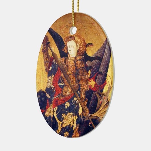 Sint Michael Vanquishing Devil als middeleeuwse Kn Keramisch Ornament (Links)