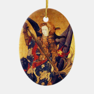 Sint Michael Vanquishing Devil als middeleeuwse Kn Keramisch Ornament