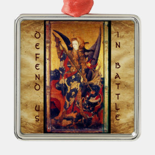Sint Michael Vanquishing Devil als middeleeuwse Kn Metalen Ornament