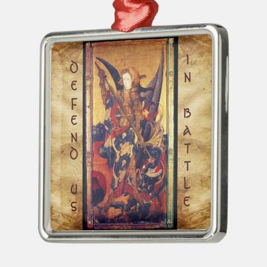 Sint Michael Vanquishing Devil als middeleeuwse Kn Metalen Ornament (Links)