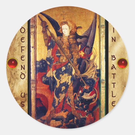 Sint Michael Vanquishing Devil als middeleeuwse Kn Ronde Sticker (Voorkant)