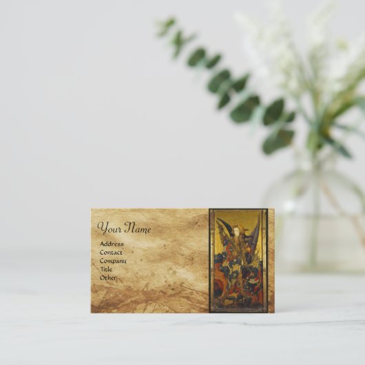 Sint Michael Vanquishing Devil als middeleeuwse Kn Visitekaartje (Staand voorkant)