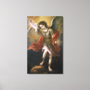 Sint Michael verbiedt de duivel naar de afgrond Canvas Afdruk