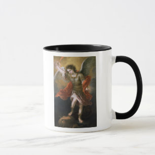 Sint Michael verbiedt de duivel naar de afgrond Mok