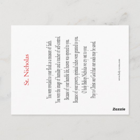 Sint Nicholas de Wonderwerker Prayer Card Briefkaart (Achterkant)