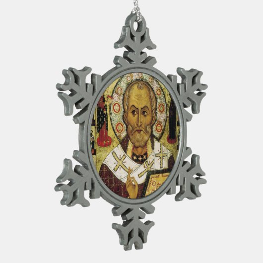 Sint-Nicholas Medieval Icon kerstversiering Tin Sneeuwvlok Ornament (Links)