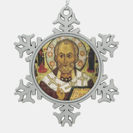 Sint-Nicholas Medieval Icon kerstversiering Tin Sneeuwvlok Ornament (Voorkant)