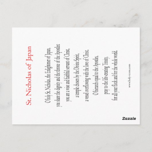 Sint-Nicholas of Japan Prayer Card Briefkaart (Achterkant)