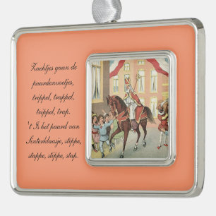 Sint-Nick Dutch Sinterklaas rijdt op paard Vintage Verzilverd Omlijst Ornament