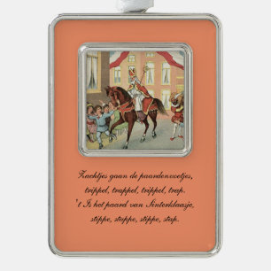 Sint-Nick Dutch Sinterklaas rijdt op paard Vintage Verzilverd Omlijst Ornament