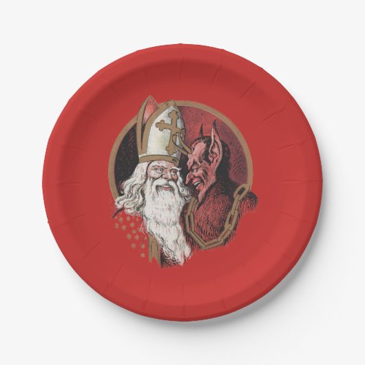 Sint-Nicolaas en Krampus Papieren Bordje (Voorkant)