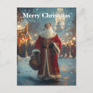 Sint-Nicolaas in een feestelijk besneeuwd dorp Briefkaart