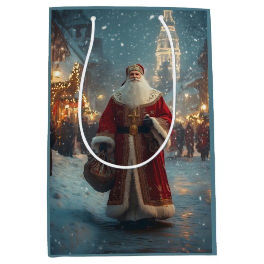Sint-Nicolaas in een feestelijk besneeuwd dorp Medium Cadeauzakje (Voorkant)