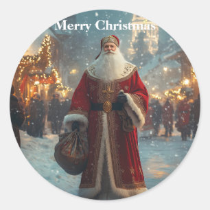 Sint-Nicolaas in een feestelijk besneeuwd dorp Ronde Sticker