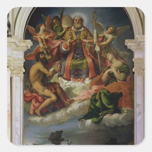 Sint-Nicolaas in Glory met heiligen Vierkante Sticker (Voorkant)