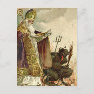 Sint Nicolaas Krampus Hooivork Priester Briefkaart