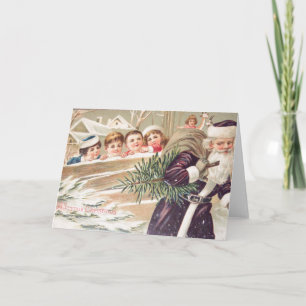 Sint-Nicolaas met bomen en kinderen  Feestdagen Kaart