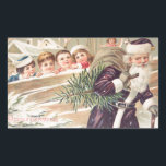 Sint-Nicolaas met bomen en kinderen  Rechthoekige Sticker<br><div class="desc">Sinterklaas met Boom en Kinderen Sticker - Als je van alles houdt en alles wat is, is dit iets voor jou! Reis terug naar gisteren en verdwaal in de prachtige kleur en detail van dit vintage beeld. Prachtig kunstwerk van dagen lang geleden. Geniet ervan! Het afbeelding leest "A Joyous Christmas"....</div>