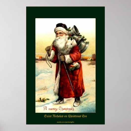 Sint-Nicolaas met  druk op kerstavond Poster (Voorkant)
