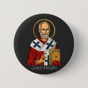 Sint Nicolaas orthodox Servische letter icoon Ronde Button 5,7 Cm