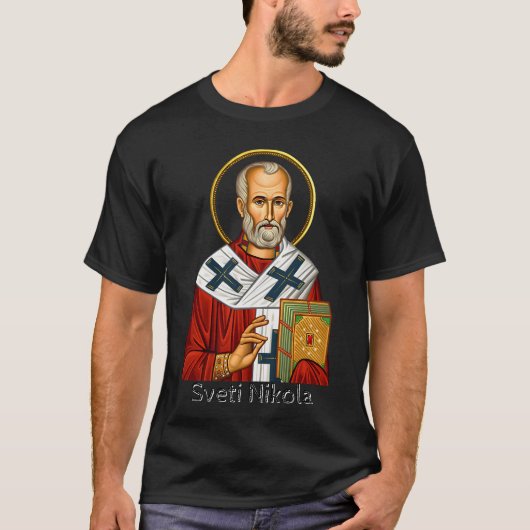 Sint Nicolaas orthodox Servische letter icoon T-shirt (Voorkant)