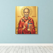 Sint Nicolaas orthodoxe icoon Canvas Afdruk (Insitu (Houten vloer))