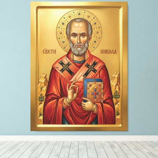 Sint Nicolaas orthodoxe icoon Canvas Afdruk (Insitu (Houten vloer))