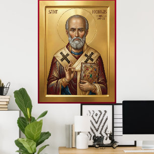 Sint Nicolaas orthodoxe icoon Poster