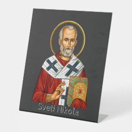 Sint Nicolaas orthodoxe Servische brief icoon  Reclamebord Met Voetstuk
