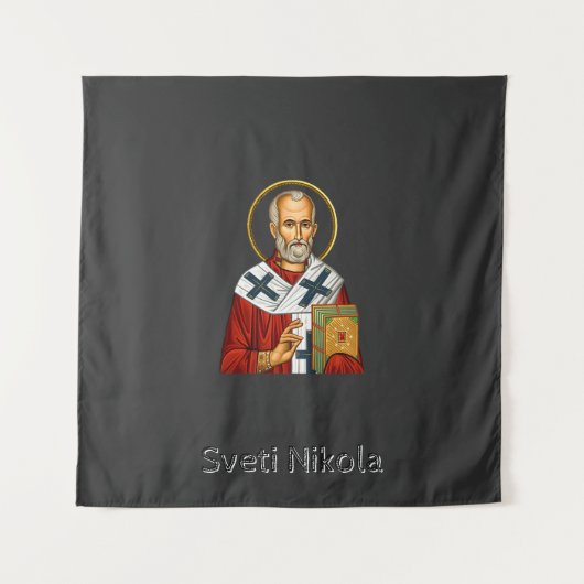 Sint Nicolaas orthodoxe Servische brief icoon  Wandkleed (Voorkant)